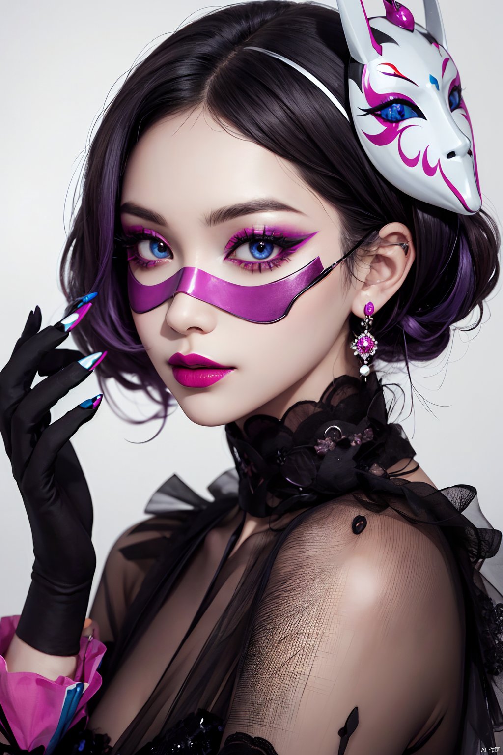 1girl, solo, nail_polish, mask, makeup, lipstick, eyeshadow