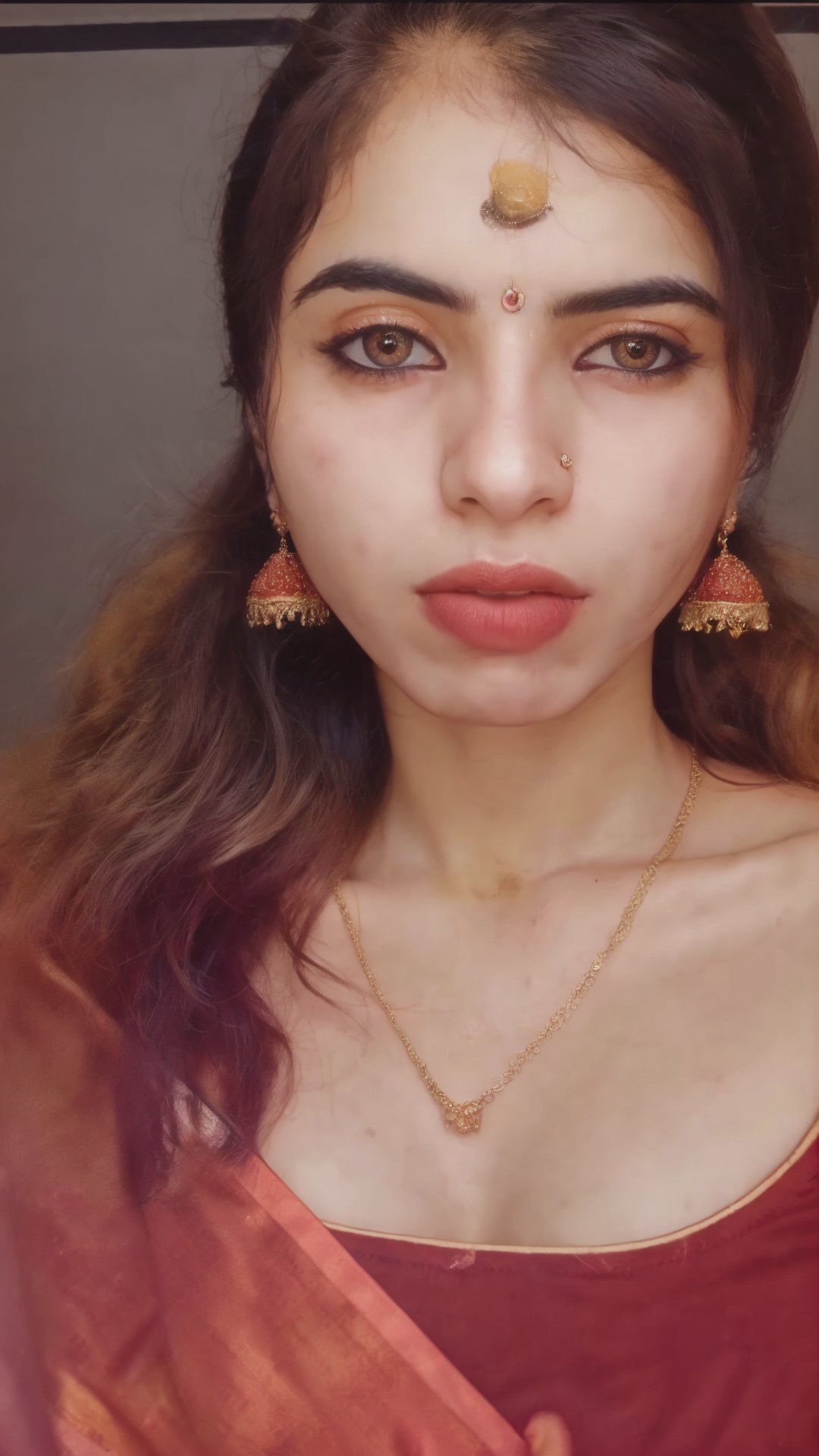 (best quality, highres, ultra-detailed:1.2), vibrant colors, glowing dimond, glowing eyes, realistic Raw photo, perfect boobs, realistic lighting, traditional Red saree,  exotic beauty, mesmerizing eyes, elegant jewelry, ornate headpiece, intricate henna design, traditional attire,Paru,1 girl,midjourney