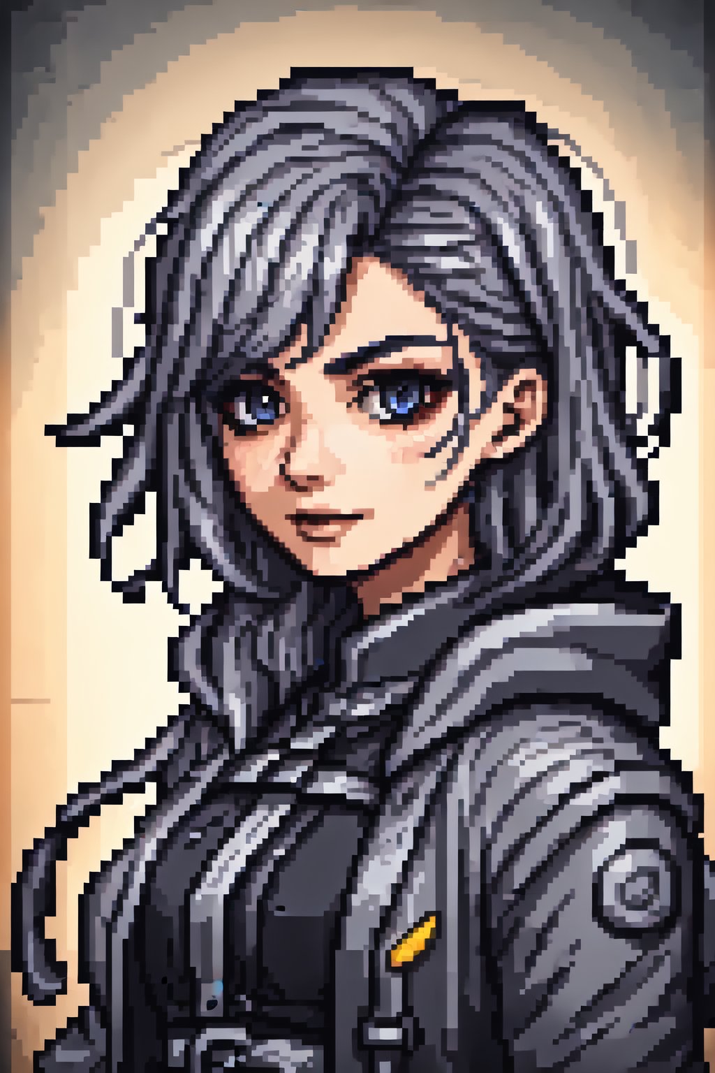 a potrait of gorgeous char7 babe, hooded ,64bits,  Pixel art, 9bits ultrarealistic detailed , uhd,hdr, octane render , complex background ,