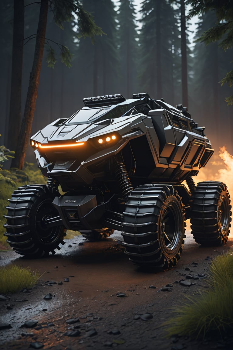 Masterpiece, 4k, High Definition, Octane Render, Unreal Engine 5, Award-Winning, Dramatic Lighting, Sophisticated, Highly Pro Detailed 8k, HDR, Smooth, Sharp Focus, Illustration, Unreal Engine 5, Octane Render, Cinematic Light, Dynamic Volume Lighting, all-terrain vehicle, RIPSAW M5, science fiction, future, ROBOT,Movie Aesthetic,film_grain