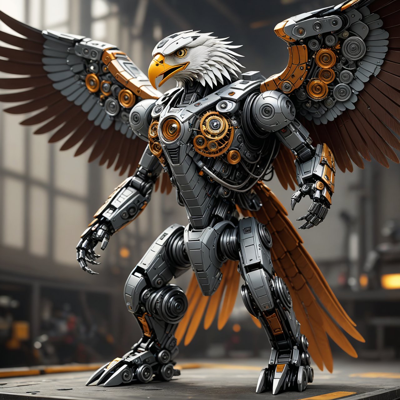 Robotic eagle, Spread wings,mini heans, 8k, unreal engine render, wires and gears, photorealistic,ROBOT