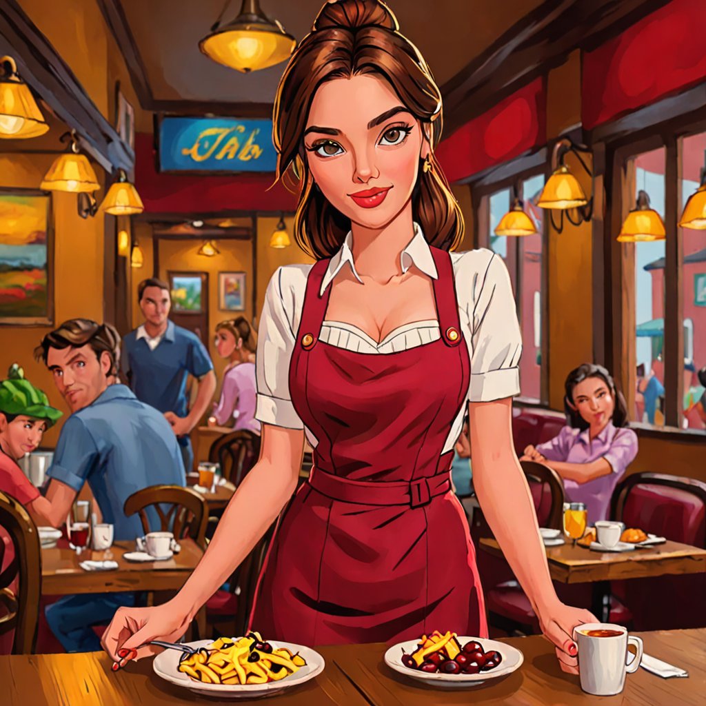 <lora:Jab:1.2>1girl, waitress, in the style of jab,masterpiece, best quality, super resolution, rich colors