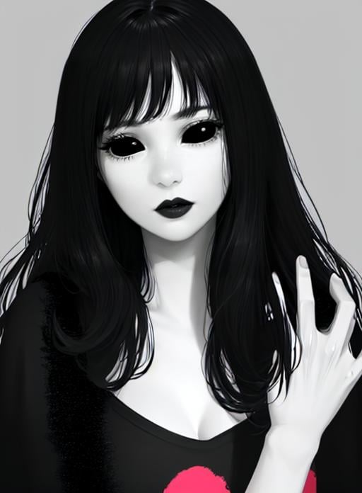 best quality, (masterpiece),(ultra-detailed), (high quality), (high resolution), <lora:jane:0.7>,jane the killer, black hair, long hair, lipstick, white skin, black eyes