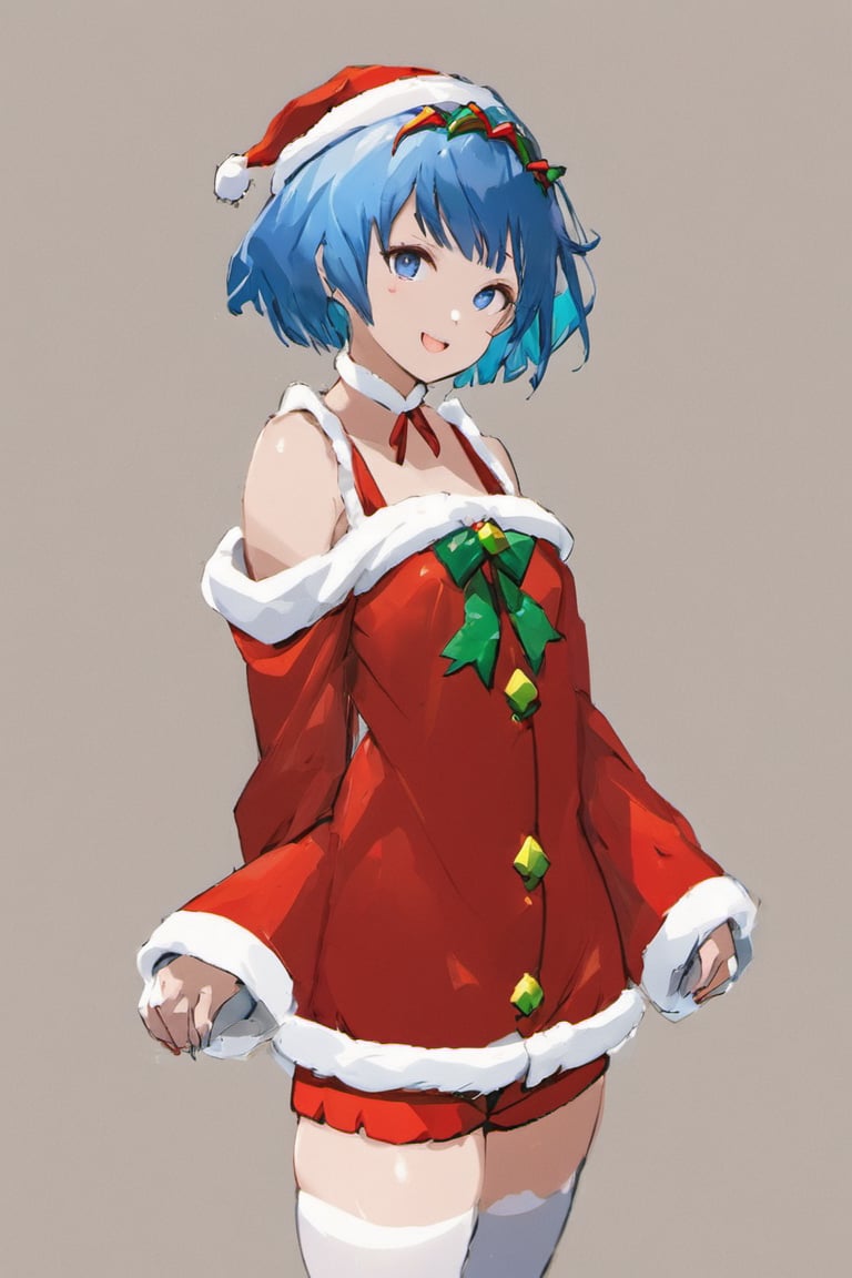 //Quality,
(masterpiece), (best quality), 8k illustration,
//Character,
1girl, solo, smile, 
//Fashion,
santa_costume,
//Background,
indoors, christmas, 
//Others,
1girl ibuki mio short hair blue hair