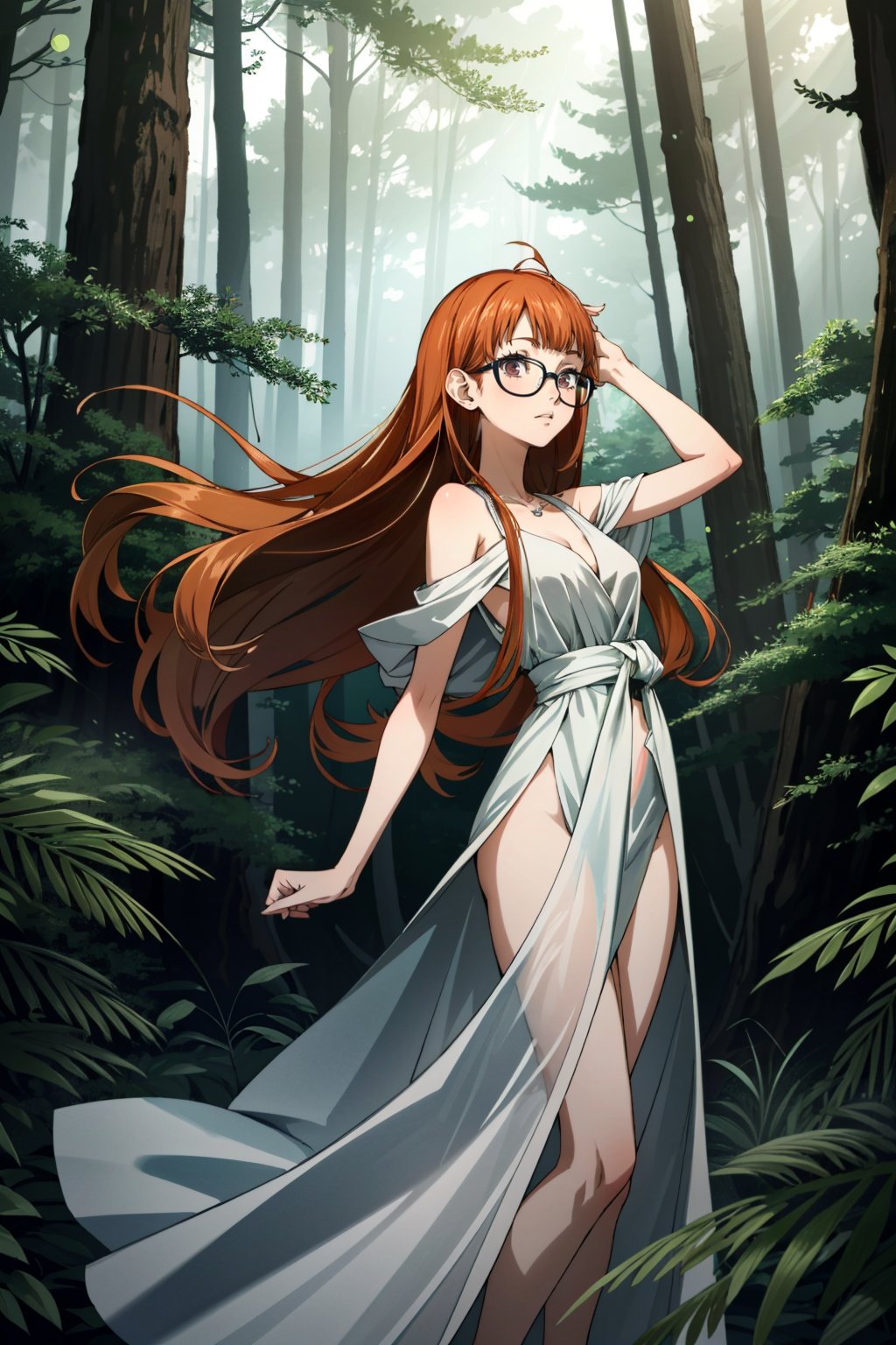 ((masterpiece, best quality))<lora:Persona5FutabaSakura:0.9>Persona5FutabaSakura, 1girl, solo, long hair, glasses,  Deep in a mystical forest, surrounded by ancient ruins, wearing an ethereal, flowing gown, with arms folded 