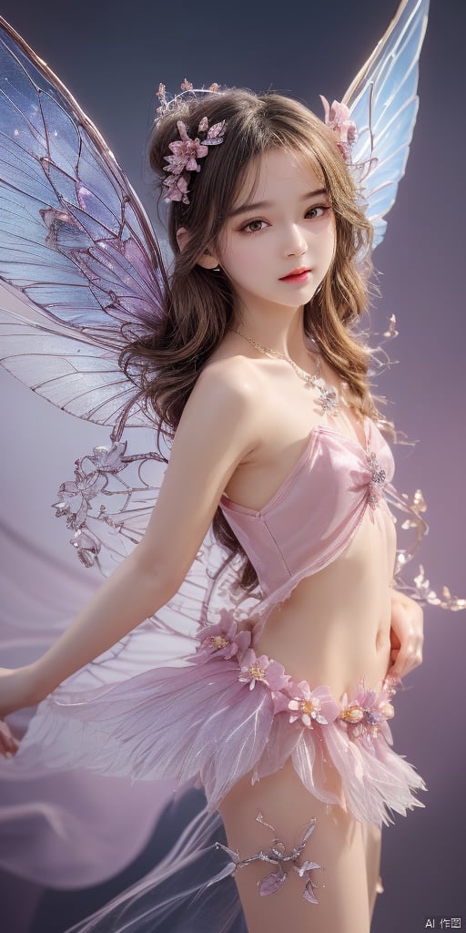  1girl,crystal wings, Fairy,flower