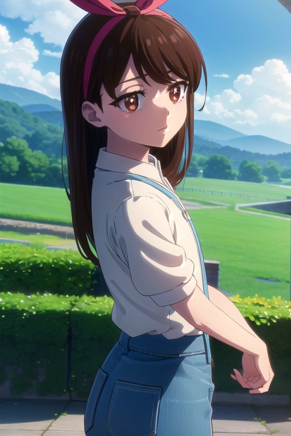 zombieanju, <lora:zom100 anju s1-lora-nochekaiser:1>,anju, long hair, black hair, (brown eyes:1.5), hairband, ribbon, hair ribbon,BREAK shirt, bow, white shirt, short sleeves, suspenders,BREAK outdoors, village, sun, sky, clouds,BREAK looking at viewer, (cowboy shot:1.5),BREAK <lyco:GoodHands-beta2:1>, (masterpiece:1.2), best quality, high resolution, unity 8k wallpaper, (illustration:0.8), (beautiful detailed eyes:1.6), extremely detailed face, perfect lighting, extremely detailed CG, (perfect hands, perfect anatomy),