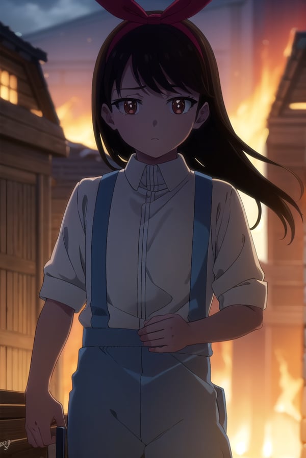 zombieanju, <lora:zom100 anju s1-lora-nochekaiser:1>,anju, long hair, black hair, (brown eyes:1.5), hairband, ribbon, hair ribbon,BREAK shirt, bow, white shirt, short sleeves, suspenders,BREAK outdoors, village, sun, sky, clouds,BREAK looking at viewer, (cowboy shot:1.5),BREAK <lyco:GoodHands-beta2:1>, (masterpiece:1.2), best quality, high resolution, unity 8k wallpaper, (illustration:0.8), (beautiful detailed eyes:1.6), extremely detailed face, perfect lighting, extremely detailed CG, (perfect hands, perfect anatomy),