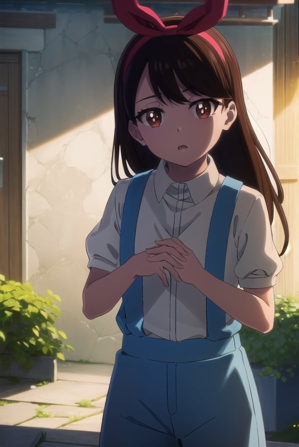 zombieanju, <lora:zom100 anju s1-lora-nochekaiser:1>,anju, long hair, black hair, (brown eyes:1.5), hairband, ribbon, hair ribbon,BREAK shirt, bow, white shirt, short sleeves, suspenders,BREAK outdoors, village, sun, sky, clouds,BREAK looking at viewer, (cowboy shot:1.5),BREAK <lyco:GoodHands-beta2:1>, (masterpiece:1.2), best quality, high resolution, unity 8k wallpaper, (illustration:0.8), (beautiful detailed eyes:1.6), extremely detailed face, perfect lighting, extremely detailed CG, (perfect hands, perfect anatomy),