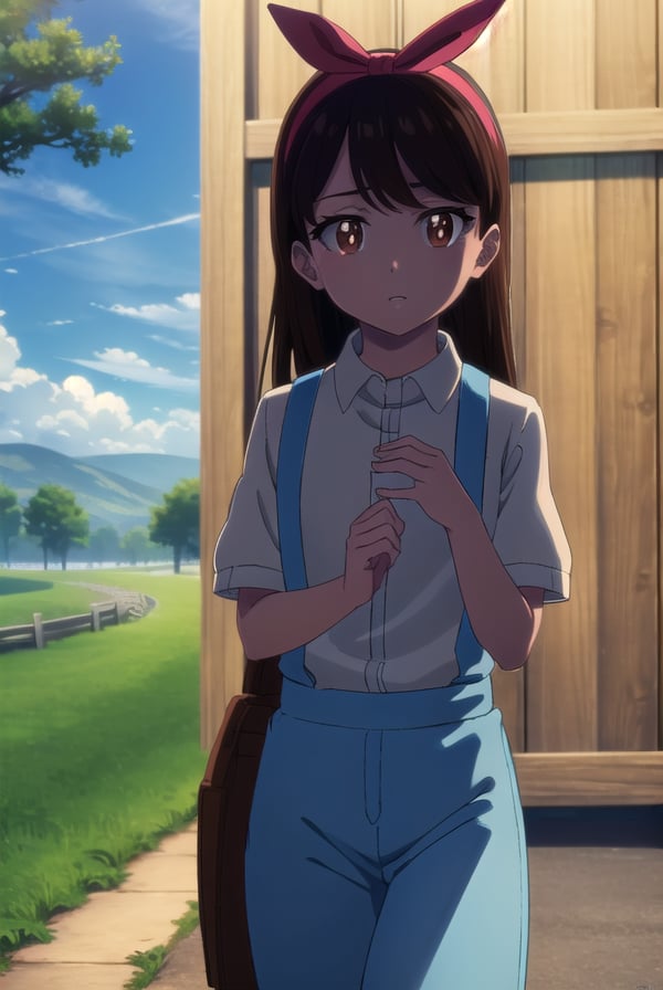 zombieanju, <lora:zom100 anju s1-lora-nochekaiser:1>,anju, long hair, black hair, (brown eyes:1.5), hairband, ribbon, hair ribbon,BREAK shirt, bow, white shirt, short sleeves, suspenders,BREAK outdoors, village, sun, sky, clouds,BREAK looking at viewer, (cowboy shot:1.5),BREAK <lyco:GoodHands-beta2:1>, (masterpiece:1.2), best quality, high resolution, unity 8k wallpaper, (illustration:0.8), (beautiful detailed eyes:1.6), extremely detailed face, perfect lighting, extremely detailed CG, (perfect hands, perfect anatomy),