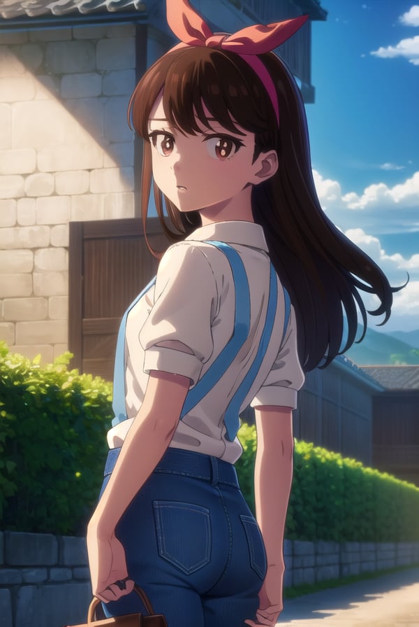 zombieanju, <lora:zom100 anju s1-lora-nochekaiser:1>,anju, long hair, black hair, (brown eyes:1.5), hairband, ribbon, hair ribbon,BREAK shirt, bow, white shirt, short sleeves, suspenders,BREAK outdoors, village, sun, sky, clouds,BREAK looking at viewer, (cowboy shot:1.5),BREAK <lyco:GoodHands-beta2:1>, (masterpiece:1.2), best quality, high resolution, unity 8k wallpaper, (illustration:0.8), (beautiful detailed eyes:1.6), extremely detailed face, perfect lighting, extremely detailed CG, (perfect hands, perfect anatomy),