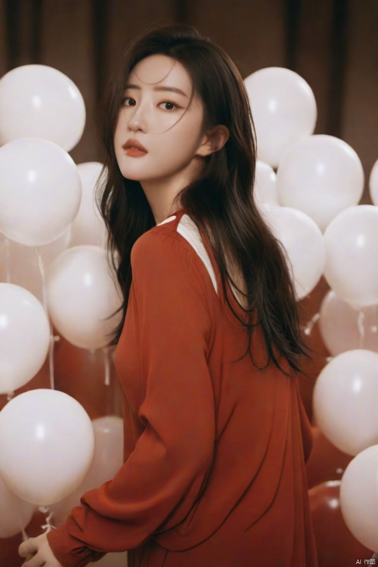  breathtaking cinematic film still,Cowboy_Shot,blouse,a cinematic fashion portrait photo of beautiful young woman from the 90s wearing a red turtleneck standing in the middle of a ton of white balloons,dramatic lighting,taken on a hasselblad medium format camera,looks like liuyifei,white balloon,shallow depth of field,vignette,highly detailed,high budget,bokeh,cinemascope,moody,epic,gorgeous,film grain,grainy . award-winning,professional,highly detailed,sc,monkren,, monkren, liu yifei