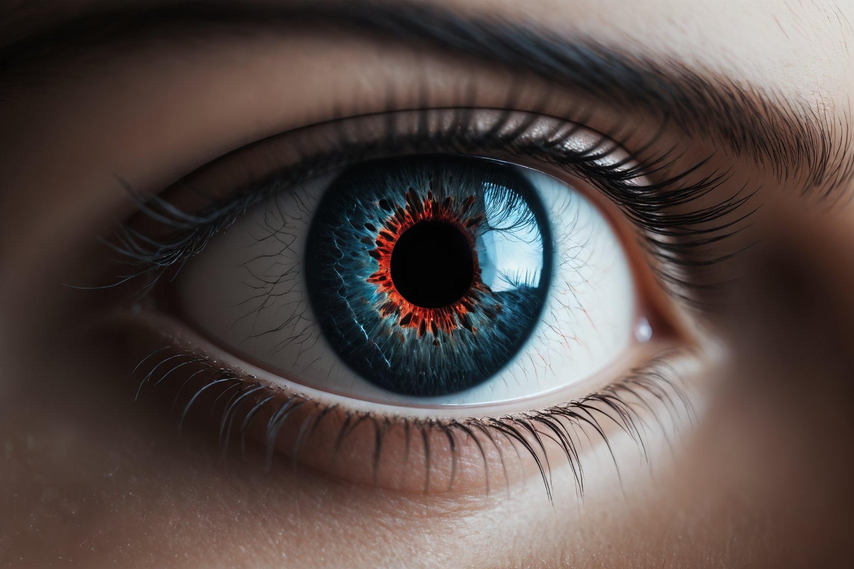 style of Conrad Roset, macro photo of human eye, realistic