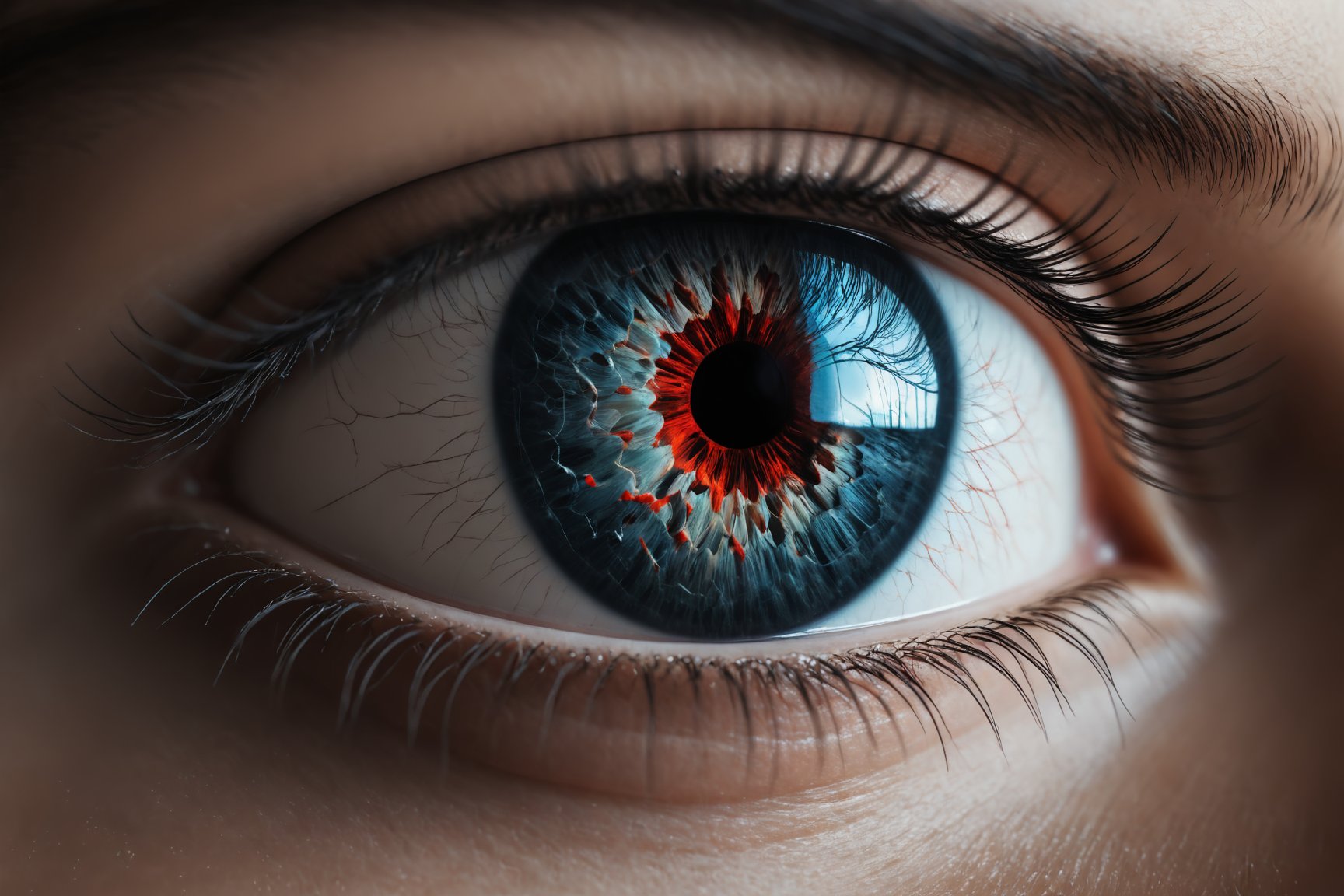 style of Conrad Roset, macro photo of human eye, realistic