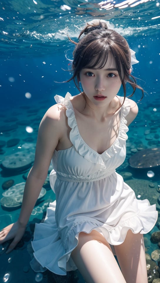 (best quality, masterpiece:1.2),ultra detailed,(photo realistic:1.4),solo,cute girl,ruffle dress,diving_the_water_background,<lora:DivingTheWater_v1:0.5>,