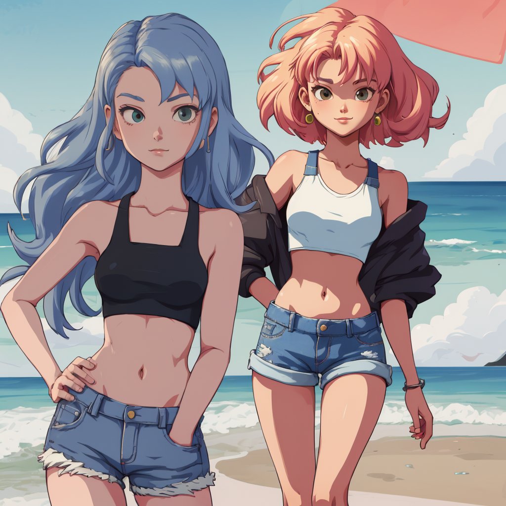 <lora:Cutepet2:0.8>1girl, 18yo, cutepet, crop top, jean shorts, beach, masterpiece, best quality, anti-aliasing, limited palette, super resolution, rich colors