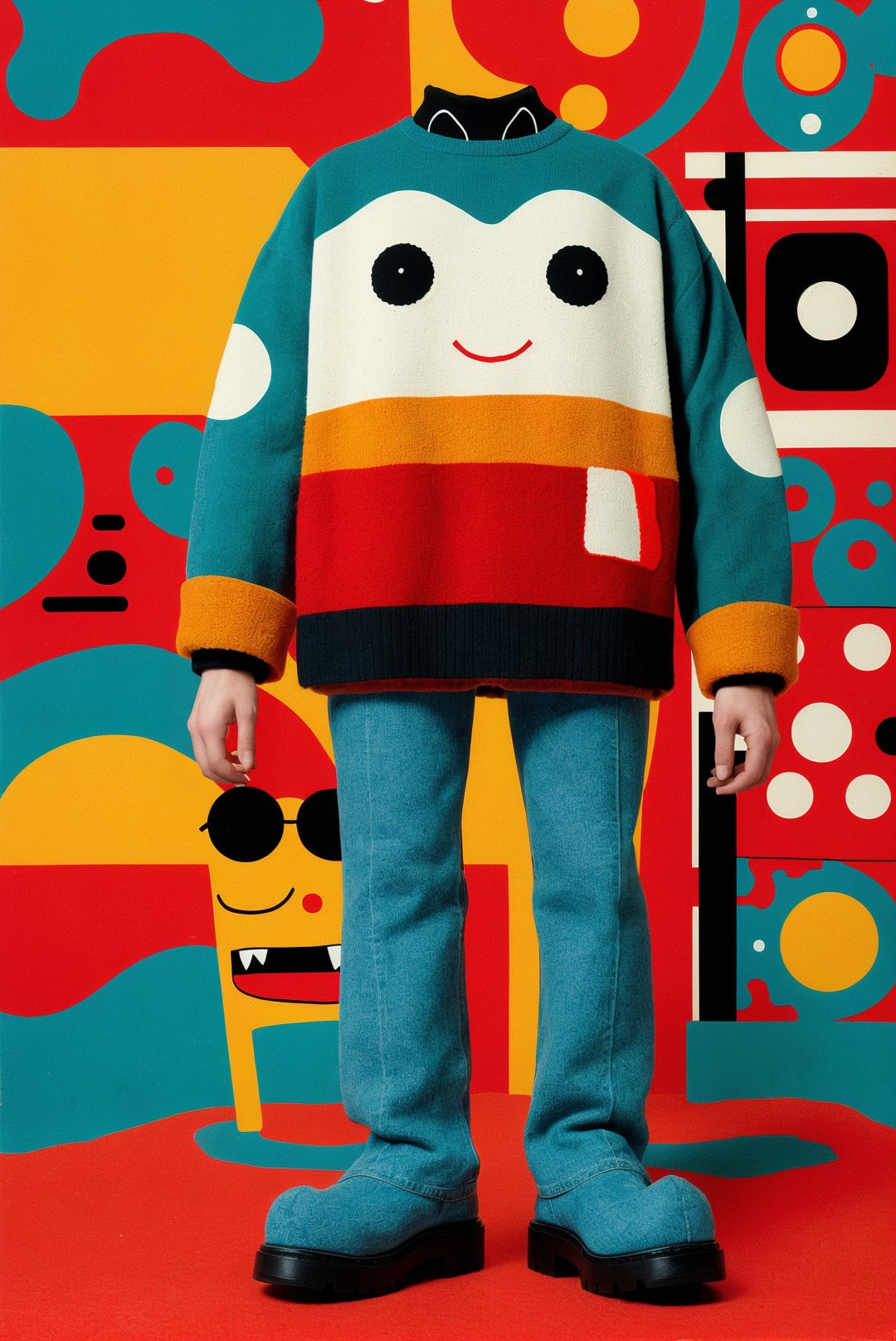 Digital painting, Unreal Engine, Frantic (Laboratory:1.1) , it is made by Levi's, it is made from Wool, (pop art stylized by Jon Burgerman:1.0) , Detailed illustration, 70s Art, F/8