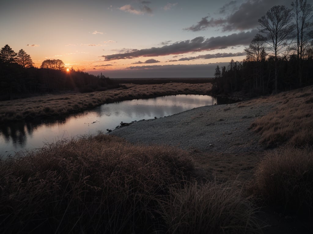 raw photo, a sunset landscape, cozy, photorealistic, high detailed texture, 8k uhd, dslr, soft lighting, high quality, film grain, Fujifilm XT3, highly detailed photography, (muted colors, cinematic, dim colors, soothing tones:1.2), vibrant, insanely detailed, hyperdetailed, (dark shot:1.2), (vsco:0.3), (intricate details:0.9), (hdr, hyperdetailed:1.2)