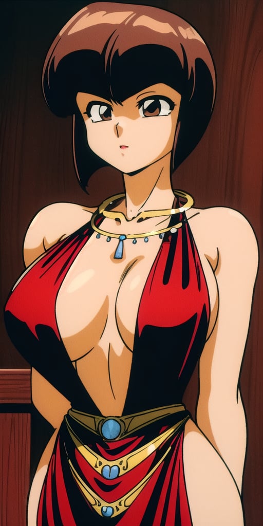 <lora:TendouNabikiV2:0.85> tendounabiki, huge_breasts, standing, solo, Red_Sleeveless_dress_Plunging_neckline_Pelvic_curtain_Backless_outfit_Gold_belt_Gold_necklace, masterpiece, best quality, detailed face, detailed eyes, highres,