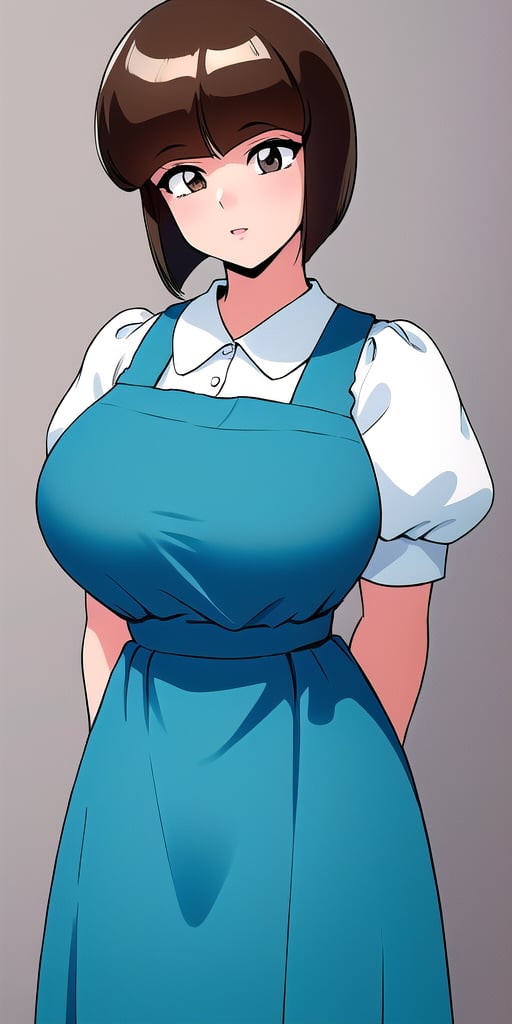 <lora:TendouNabikiV2:0.85> tendounabiki, huge_breasts, standing, solo, School_uniform_Blue_pinafore_dress_Puffy_sleeves_white_collared_shirt_Blue_back_bow, masterpiece, best quality, detailed face, detailed eyes, highres,