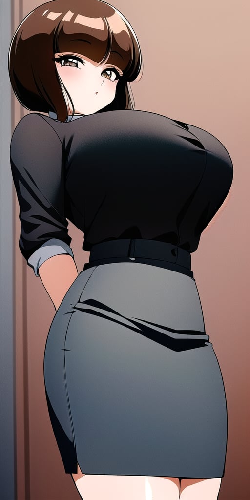 <lora:TendouNabikiV2:0.85> tendounabiki, huge_breasts, standing, solo, pencil_skirt, masterpiece, best quality, detailed face, detailed eyes, highres,