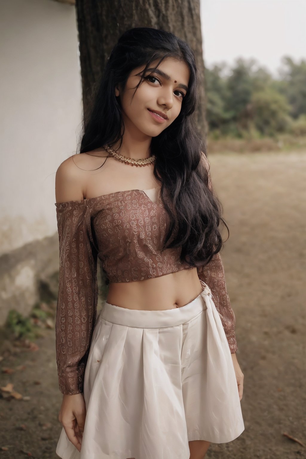 (masterpiece:1.0), Fully dress, (Beauty shot:1.3), mini skirt, 
photo of a beautiful woman,long curly hair,black hair,(litle Mole),  formal, off shoulder, long_sleeves, navel. suit, shirt, bracelet, jewelry, ring, brown_shirt, skirt, jacket, necklace, pants, belt, black_coat,

(looking_at_viewer, open mouth, smile, :1.2), black perfect eyes, perfect skin, detailed skin, skin blemish,

(standing pose), (full body),depth of field, (detailed face:1.2), (detailed eyes:1.2), (detailed background),comprehensive cinematic, photography, (gradients), colorful,(((outdoor))),trees,detailed landscape, visual key

shot on a Hasselblad H6D-400c with a Voigtländer Nokton 55mm f2.5 lens,Sahana,perfect,1 girl,Kerala girl ,Paru,Mallu 18 old babe