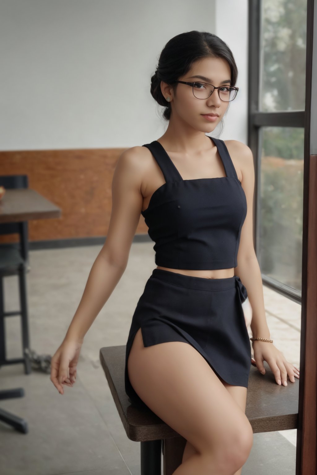 body portrait, fully_clothed, full_body, (Lisa), tight_clothing, brown_eyes,glasses , (full body erotic shot, full entire body), whole body, realistic, (Mole_chin), (15 years old brunette with updo), sitting in a restaurant, coffee on table in front, dressed in blue suit, miniskirt, confident_pose, perfectly curvy body, bangs, a beautiful woman, beautiful eyes, updo, perfect anatomy, very cute, princess eyes, (black eyes), (frame the head), Centered image, stylized, bioluminescence, 8 life size, 8k Resolution, human hands, wonder full, elegant, approaching perfection, dynamic, highly detailed, character sheet, concept art, stunningly beautiful teenage girl, detailed hairstyle, Detailedface, indirect light, perfecteyes, highly realistic background, fate/stay background, perfecteyes, seductive smile, pleasured_face, blurry_light_background, perfecteyes,realhands,GiusyMeloni,BREAK
shot on a Hasselblad H6D-400c with a Voigtländer Nokton 55mm f2.5 lens, in the style of (Richard Avedon:1.4), BREAK, ((full body photo:1.4)), depth of field, (detailed face:1.2), (detailed eyes:1.2), (detailed background), (masterpiece:1.2), (ultra detailed), (best quality), intricate, comprehensive cinematic, photography, Extremely Realistic, SGBB, Nice legs and hot body, body shape, Dress, slim,Extremely Realistic,Mallu 18 old babe