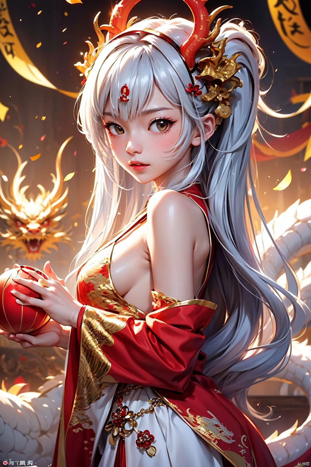 (龙年, two zero two four New Year,1girl, Dragon, Oriental Dragon, ),Loli