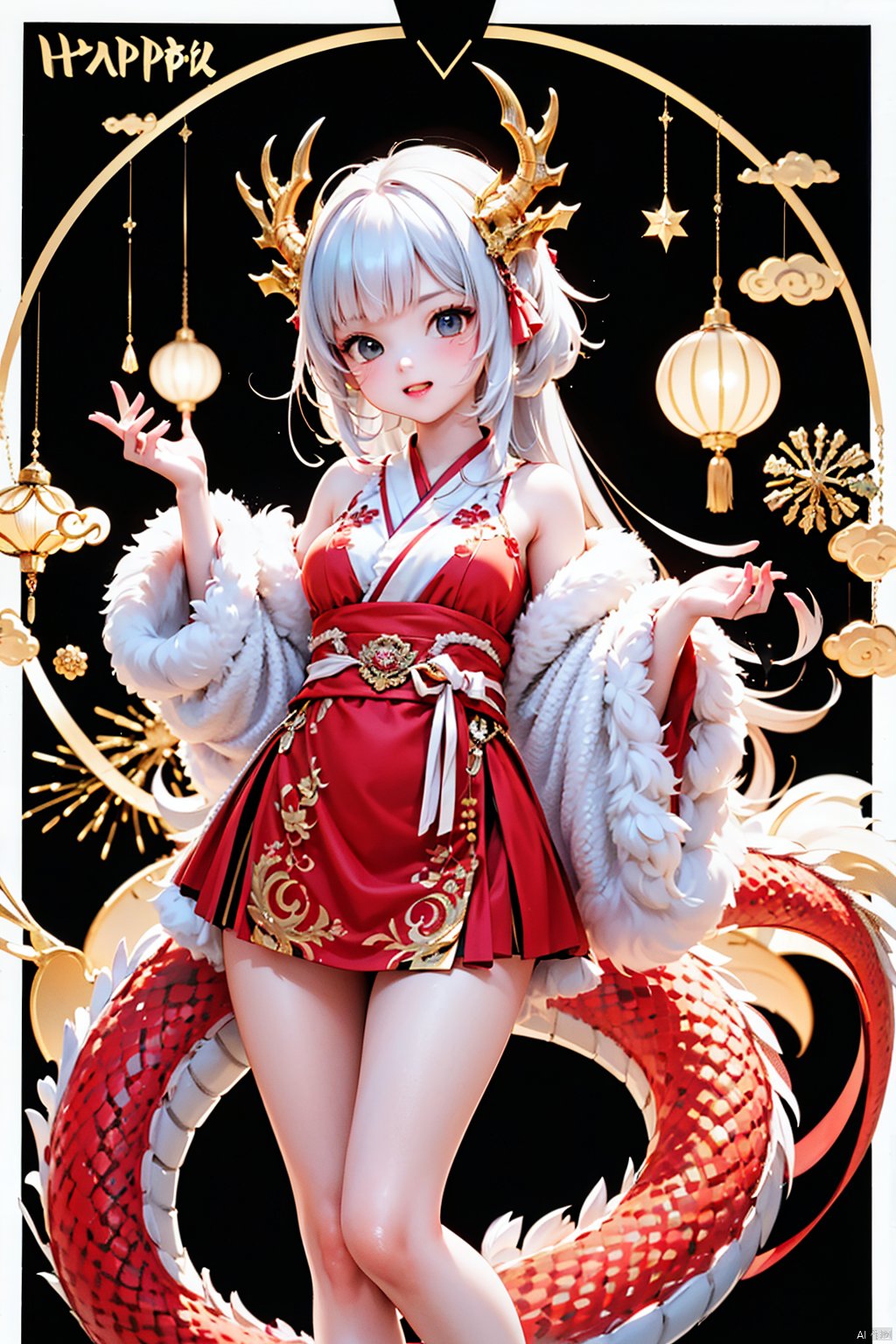 (龙年, two zero two four New Year,1girl, Dragon, Oriental Dragon, ),Loli