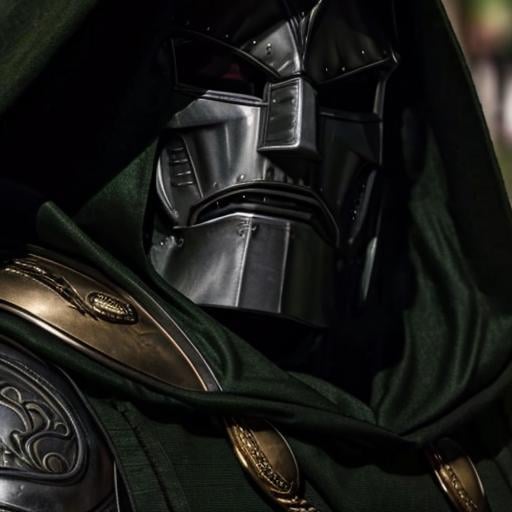 face closeup<lora:DoctorDoomLoRA:0.9> mask, hood, cape, belt, armor, cloak, gauntlets, Highly detailed, masterpiece, best quality, photorealistic,