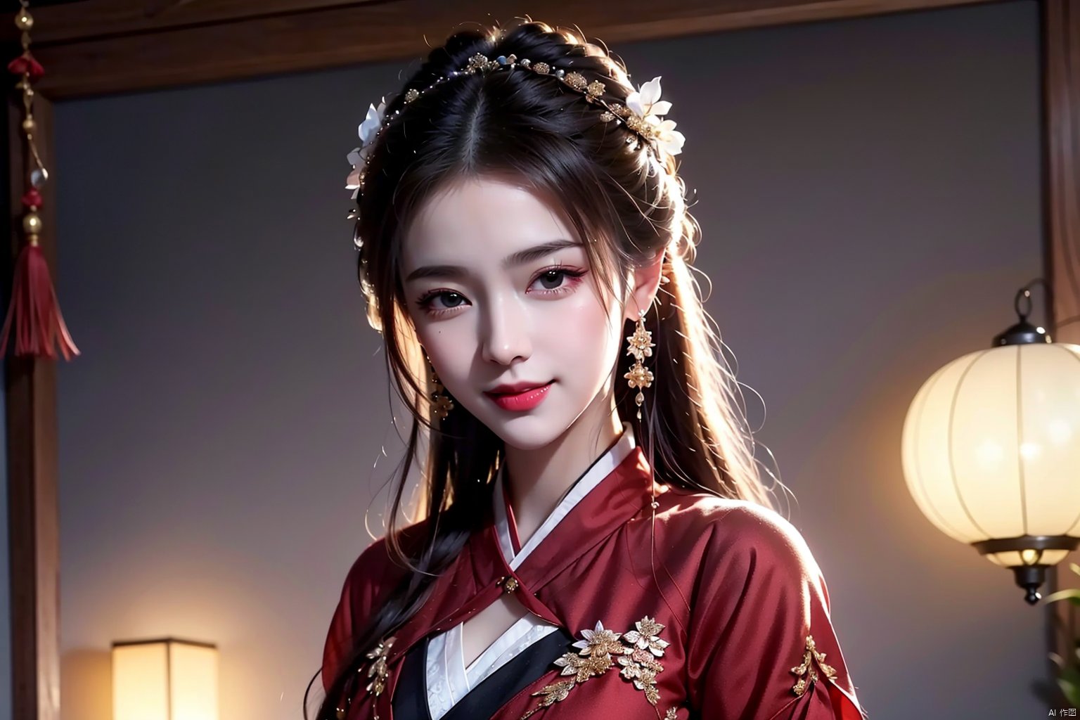 (extremely detailed CG unity 8k wallpaper),(masterpiece),(best quality),(ultra-detailed),(best illustration),(best shadow),(an extremely delicate and beautiful),Oriental Dragon,Lunar Year of the Dragon,2024 New Year,Spring Festival,1 girl,Hanfu,best quality,masterpiece,realistic,Lanterns,fireworks,Smile,(龙年, , 1girl