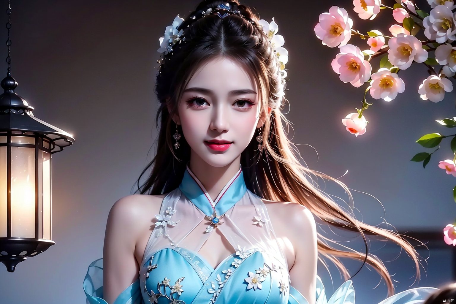 (extremely detailed CG unity 8k wallpaper),(masterpiece),(best quality),(ultra-detailed),(best illustration),(best shadow),(an extremely delicate and beautiful),Oriental Dragon,Lunar Year of the Dragon,2024 New Year,Spring Festival,1 girl,Hanfu,best quality,masterpiece,realistic,Lanterns,fireworks,Smile,(龙年, , 1girl