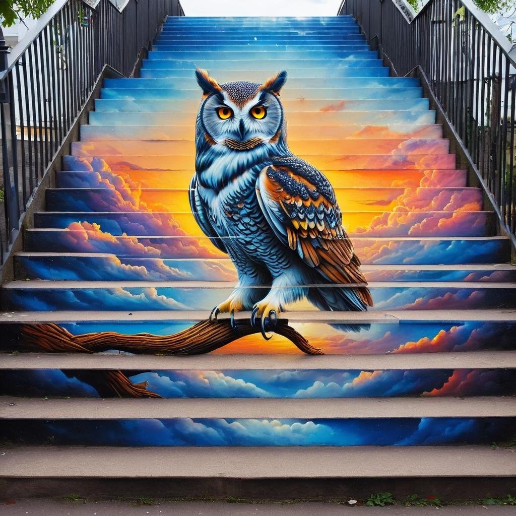 masterpiece, best quality, stair-art, sky, a owl, <lora:stair-art2:0.75>