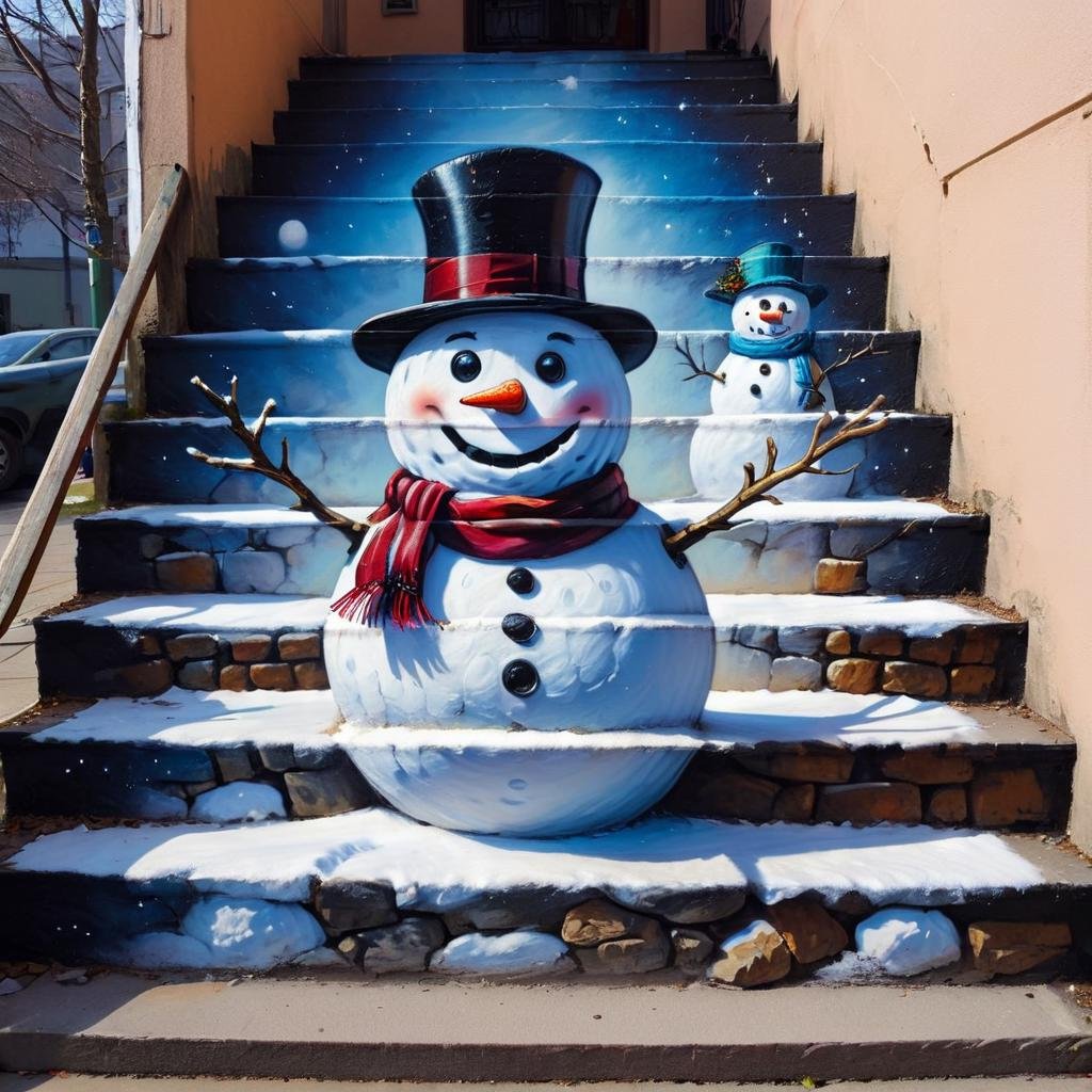 masterpiece, best quality, stair-art, snowman  <lora:stair-art2:0.75>