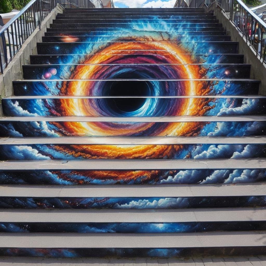 masterpiece, best quality, stair-art, sky, a black hole, <lora:stair-art2:1>