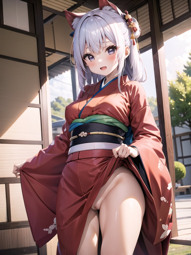 a girl, kimono, pussy, open legs, long hem, large breasts<lora:kimono pussy-002_0.5:1>