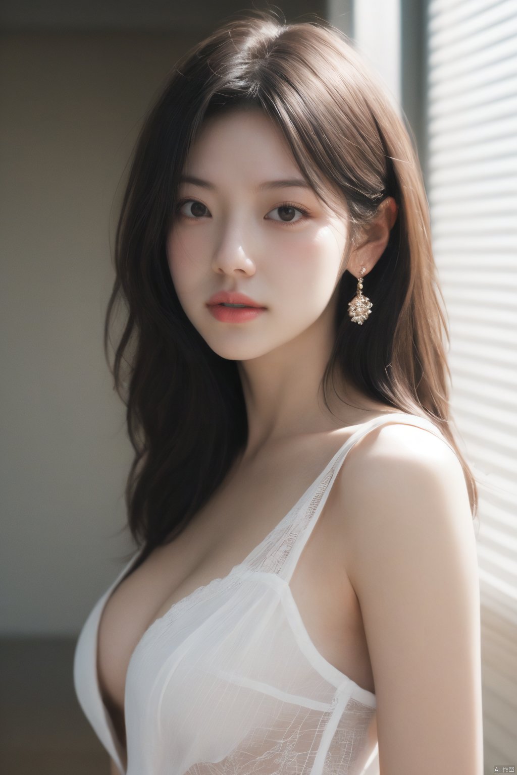  1girl,1girl,looking at viewer,RAW photo,photorealistic:1.37,realistic,highly detailed CG unified 8K wallpapers,thick body:1.1,straight from front,HQ skin:1.8,shiny skin,8k uhd,Fujifilm XT3,professional lighting:1.6,Immaculate skin,jujingyi,Cowboy lens,Upper body,soft lighting,film grain,high quality,white dress,bra,big boobs,white_skin,film sense,grainy,, pld