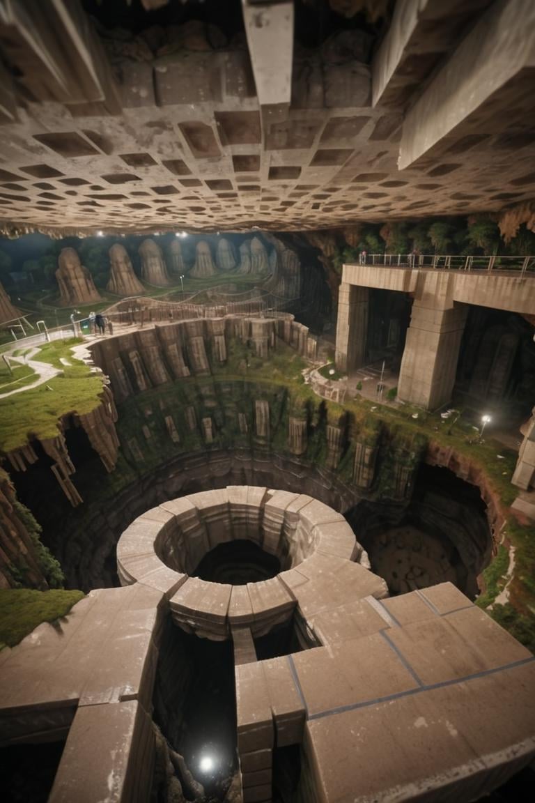 (FIRST PEOPLE PERSPECTIVE VIEW,  marvellous settlement,  spectacular ruins,  stonewalls,  maze:1.8), (settlement hidden in a cave dwelling:1.5), (Son Doong|sinkhole|underground_cave welling:1.4), (landscape architecture,  brutalist architecture:1.3), (large file,  super realistic,  4k,  8K,  16k,  FHD,  HD,  VFX,  perfect,  photograpy,  super high resolution,  cinematic photography:1.1), (extra long shot,  wide-angle lens,  POV,  DOF:1.2),  rich shadow, (harmonious color:1.1),  night,  lowlight,  lightless,  nightview, FUTURE_URBAN,  Apartment , furure_urban, future_skyline, urban,  badweather,  dark clouds,  horizontal decorative,  dark theme, city, badweather, dark clouds,  (dark theme:1.5), ,  heavy rain,  (raindrop details:1.4), , caveruinsAerial, more detail XL,<lora:EMS-61413-EMS:0.700000>,<lora:EMS-59651-EMS:0.700000>,<lora:EMS-255443-EMS:1.600000>