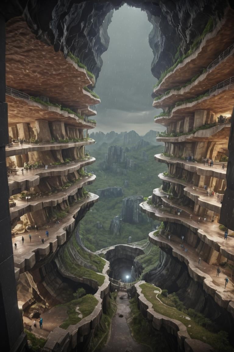 (FIRST PEOPLE PERSPECTIVE VIEW,  marvellous settlement,  spectacular ruins,  stonewalls,  maze:1.8), (settlement hidden in a cave dwelling:1.5), (Son Doong|sinkhole|underground_cave welling:1.4), (landscape architecture,  brutalist architecture:1.3), (large file,  super realistic,  4k,  8K,  16k,  FHD,  HD,  VFX,  perfect,  photograpy,  super high resolution,  cinematic photography:1.1), (extra long shot,  wide-angle lens,  POV,  DOF:1.2),  rich shadow, (harmonious color:1.1),  night,  lowlight,  lightless,  nightview, FUTURE_URBAN,  Apartment , furure_urban, future_skyline, urban,  badweather,  dark clouds,  horizontal decorative,  dark theme, city, badweather, dark clouds,  (dark theme:1.5), ,  heavy rain,  (raindrop details:1.4), , caveruinsPOV,  more detail XL,  science fiction,  extremely detailed structure,  futureurban, futureskyline, caveruinsPOV,<lora:EMS-59651-EMS:0.700000>,<lora:EMS-254948-EMS:0.500000>,<lora:EMS-255600-EMS:1.100000>