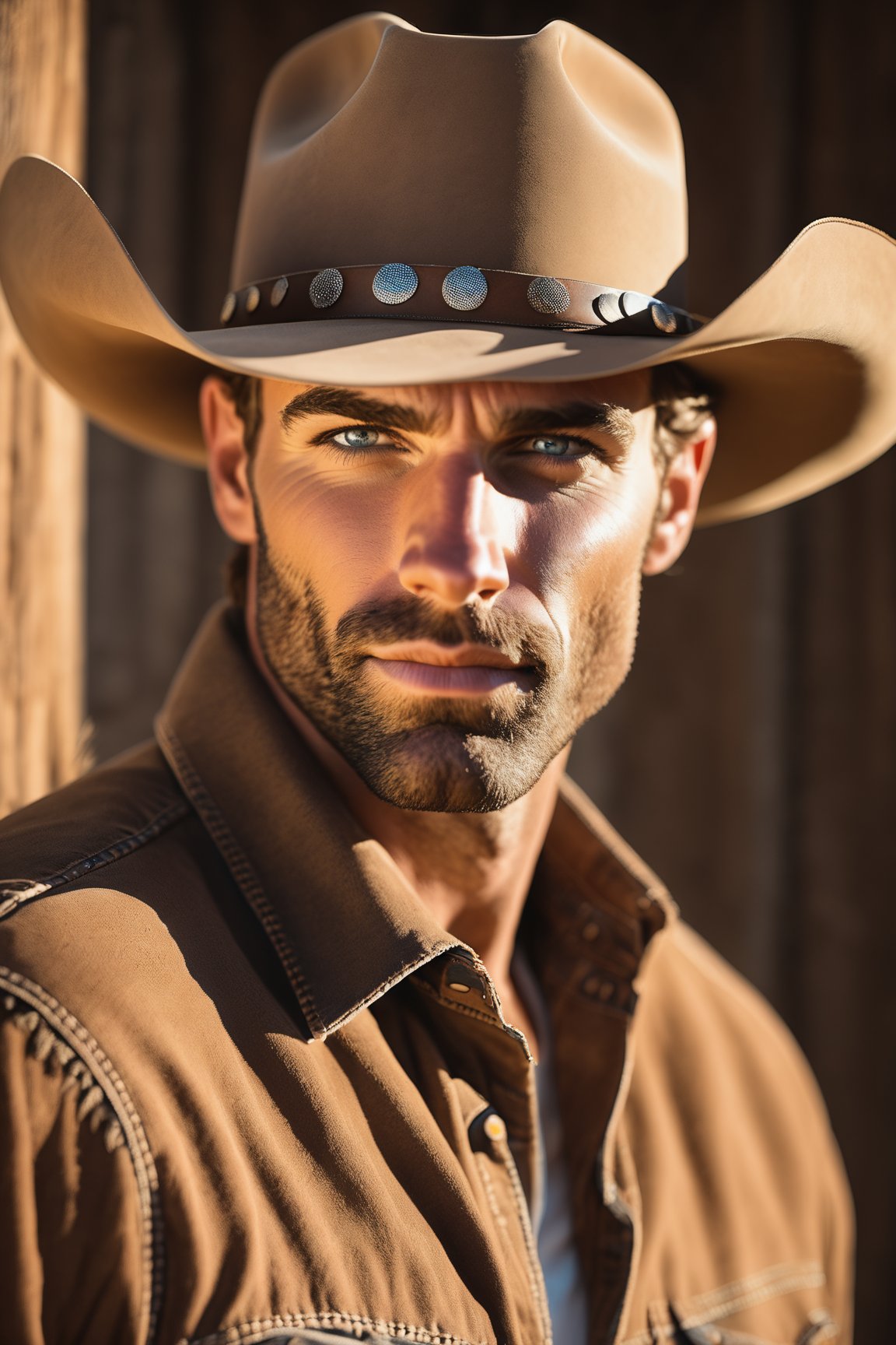 handsome cowboy, facing viewer