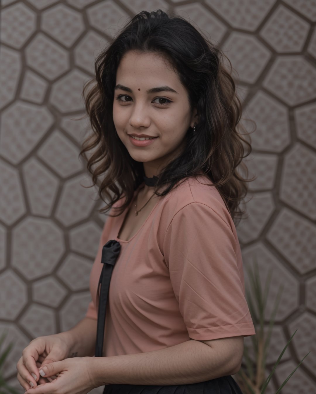 1girl, mallu 18yo' heart-shaped pupils, fingernails, black hair, saree, purple eyes, (blush:1.1), choker, upper body, trembling, sweat, sweatdrop, heart, (medium breasts:0.6), love, heart, crop top, happy, smile, lace, bokeh, (freckles:0.8), natural skin texture,black and white portrait,18 year old girl,1 girl,Extremely Realistic,20 year old girl,<lora:659111690174031528:1.0>