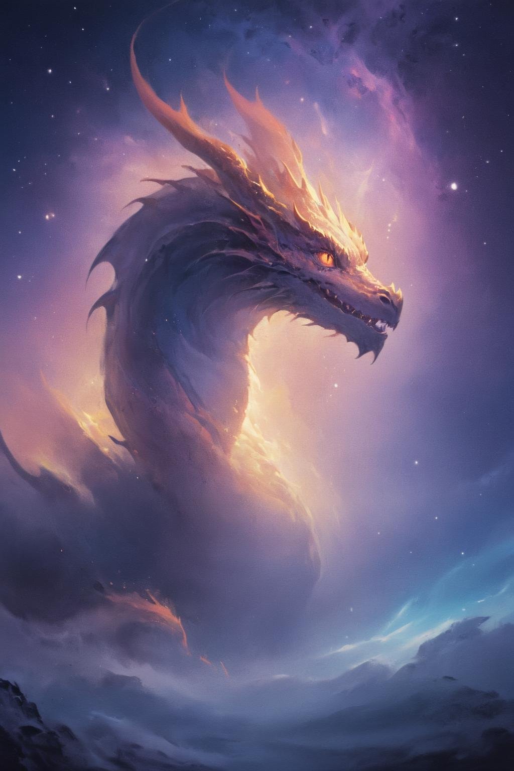 cosmic canvas,  galaxy background, painting of a dragon, <lora:Cosmic_Canvas_SDXL:1>