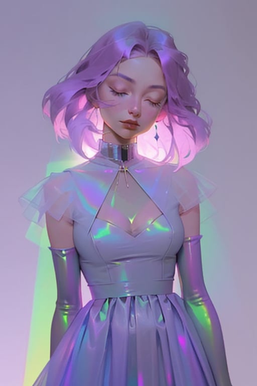 hologram skirt,portrait,(dress hologram:1.2), bioluminescent liquid,

post-Impressionist,Detailedface

1girl, solo, breasts, simple background, gloves, dress, cleavage, closed eyes, pink hair, purple hair, elbow gloves, medium hair, white dress, purple background, v arms, purple theme, chromatic, chromatic hair,chromatic dress,chromatic gloves,