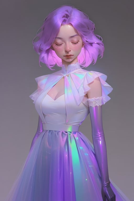 hologram skirt,portrait,(dress hologram:1.2), bioluminescent liquid,

post-Impressionist,Detailedface

1girl, solo, breasts, simple background, gloves, dress, cleavage, closed eyes, pink hair, purple hair, elbow gloves, medium hair, white dress, purple background, v arms, purple theme, chromatic, chromatic hair,chromatic dress,chromatic gloves,