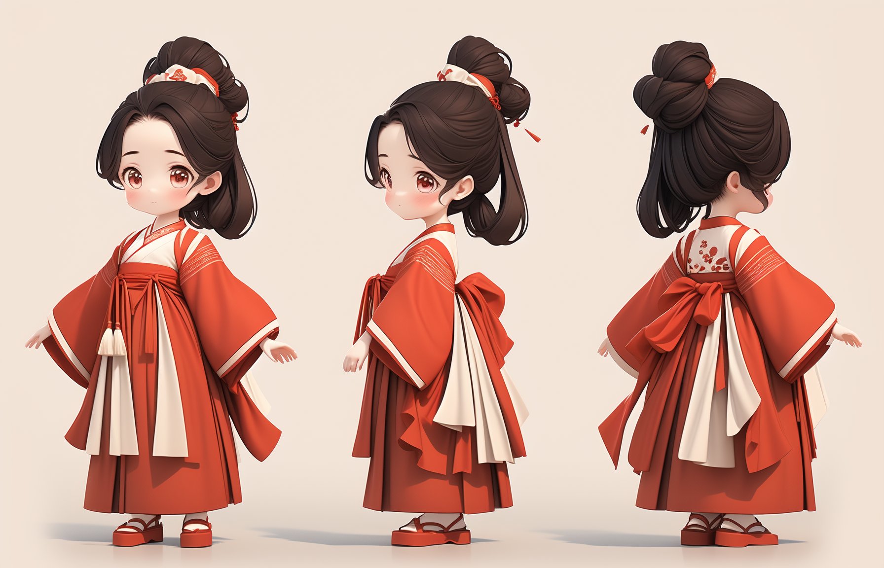 sanshitu,three views,1girl,full body,hanfu,red clothes,clean background,<lora:mw_sst_v30-000018_1:0.8>,