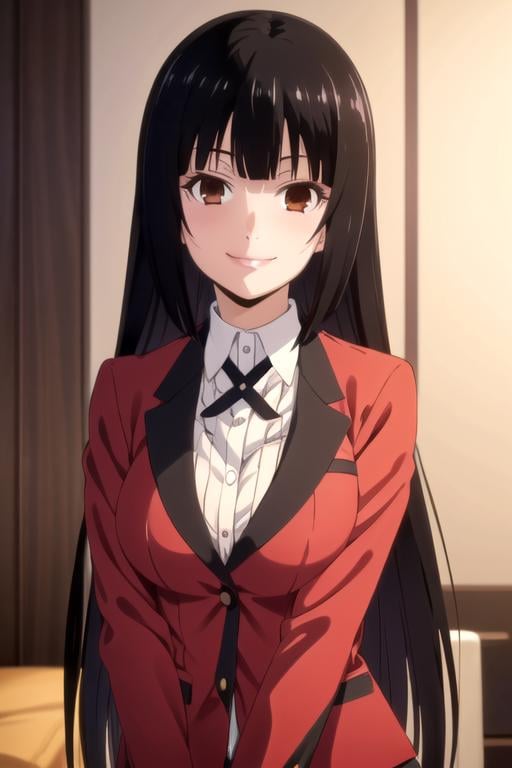 (((pixel-perfect, detail-perfect))), solo, 1girl, <lora:yumeko-kakegurui-01:0.8>, yumeko jabami, blazer, upper body, looking at viewer, smug, smile