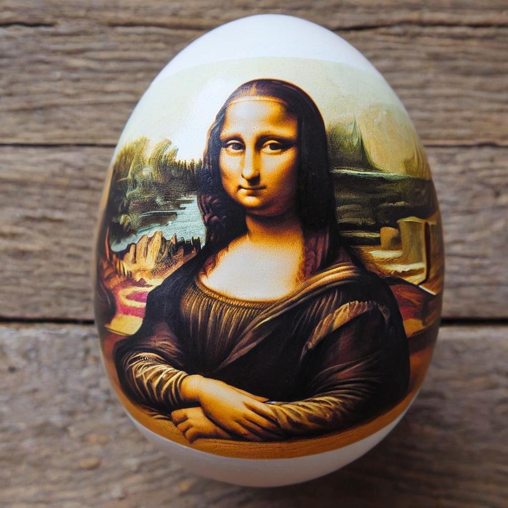 egg, Leonardo da Vinci - Mona Lisa, egg-art <lora:egg-art-000006:1>