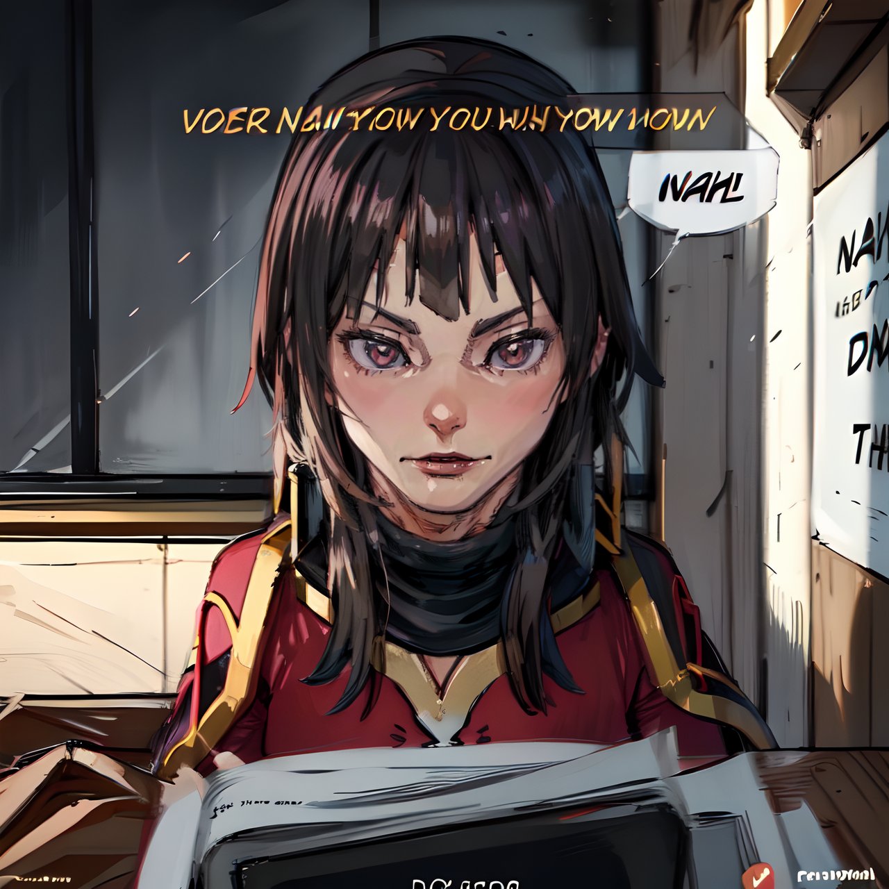 Megumin,NahIdWin , Speech bubble ,, Looking at viewer, english text, single view