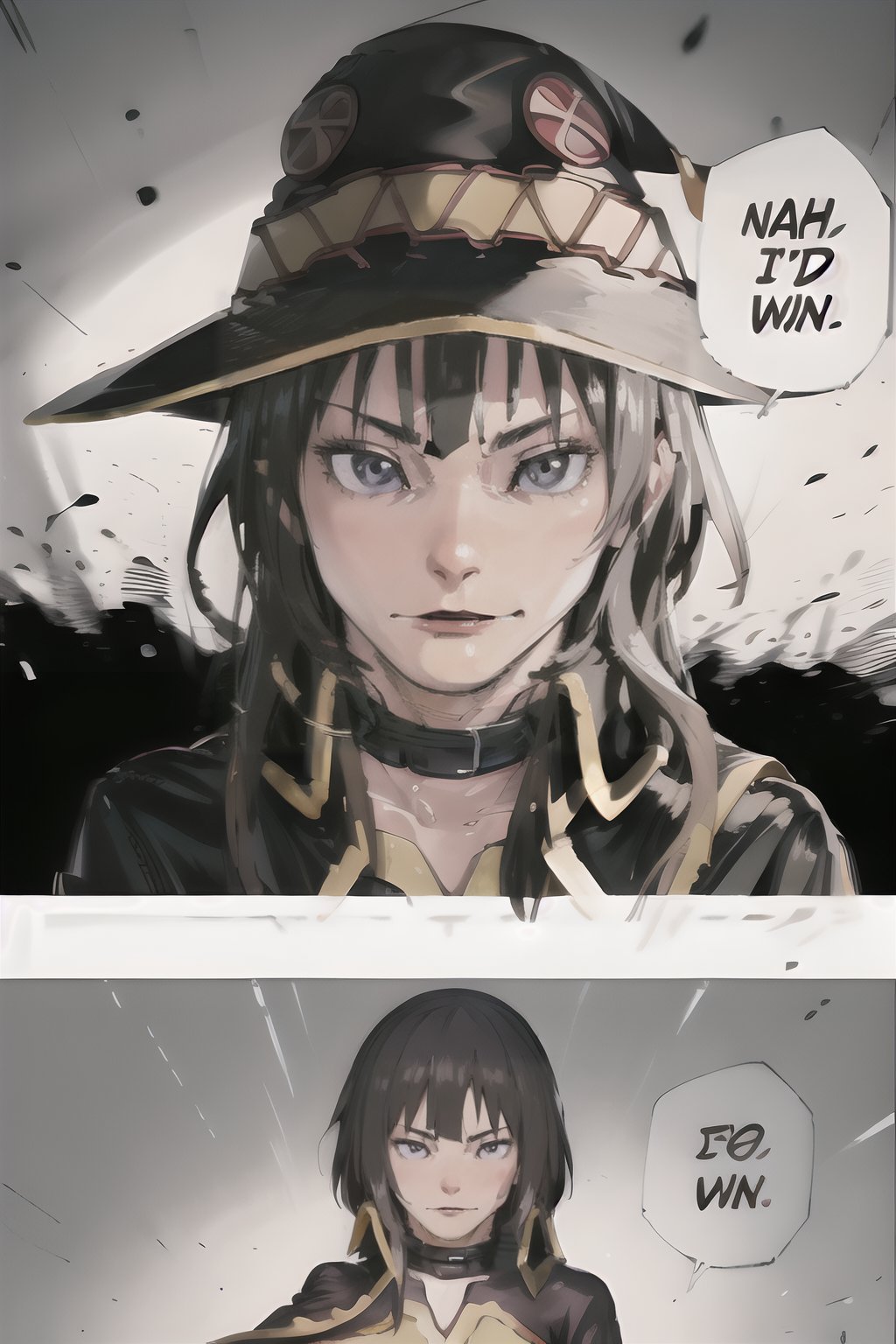 Megumin,NahIdWin , Speech bubble ,, Looking at viewer, english text