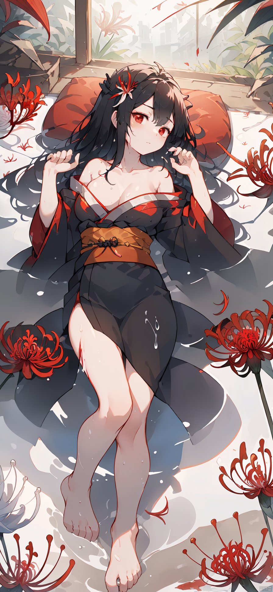  Masterpiece, illustration, 8K wallpaper, super detailed, portrait,(full body),,(1 girl:1.3),solo,//( long black hair:1.3)//,(Medium breasts), ((Perfect body)),//(Beautiful detailed red eyes: 1.3)//,(Wet body:1.15),,//((open kimono)),clavicle,off-shoulder//,(((Lying on liquid))),stretch out one's hand,,//(the nether world),(dark:1.5),(in_the_river:1.2),on (blood:1.1),(red_river),((underworld)),(equinox flowers),(fog),blood_splatter, blood_river,(red_flower:1.2),(blood_wavy:1.3), (spider_lily:1.3),(ghosts,blue_fire:1),(ripples:1),(paddle:1),((surrounded by beautiful detailed spider_lily:1.3)),shiny//,,,, , , , ,


Highest picture quality, masterpiece, exquisite CG, exquisite and complicated hair accessories, big watery eyes, highlights, natural light, Super realistic, cinematic lighting texture, absolutely beautiful,3D max, vray, c4d, ue5, corona rendering, redshift, octane rendering,（Show whole body）,backlight, shota